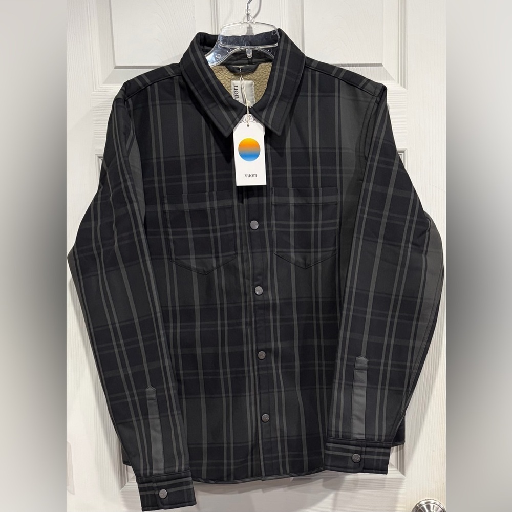 Vuori Coastside Men's Medium Shirt Jacket Black Plaid NWT Heavyweight Sherpa